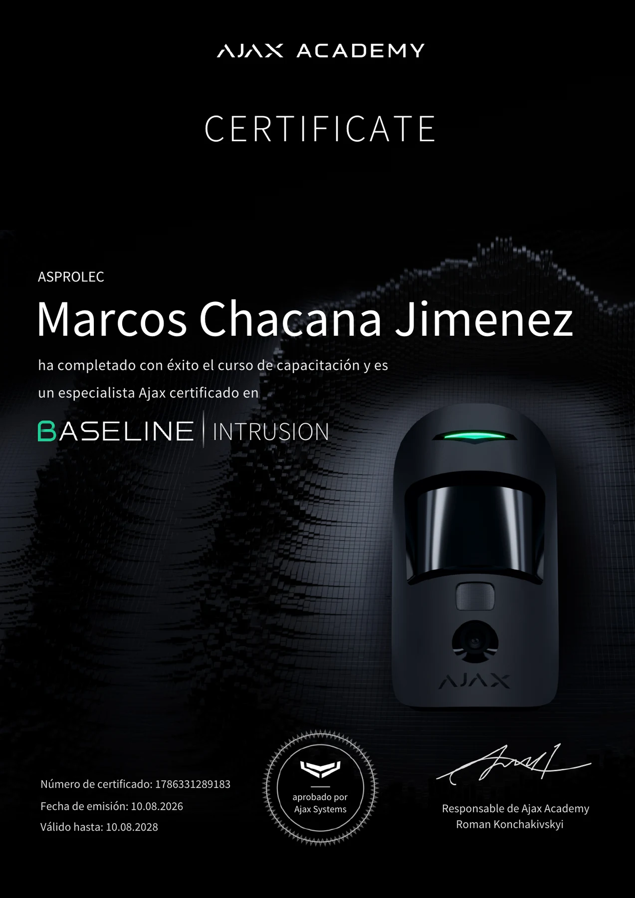 Certificado Ajax Baseline Intrusion